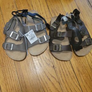 Two New Old Navy Boys Grey Brown Buckle Sandals Size 8C | Cork Footbed Summer